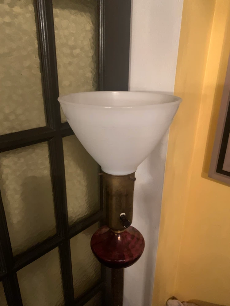 Vintage brass and glass tri-light  Floor Lamp with White Shade - photo 3