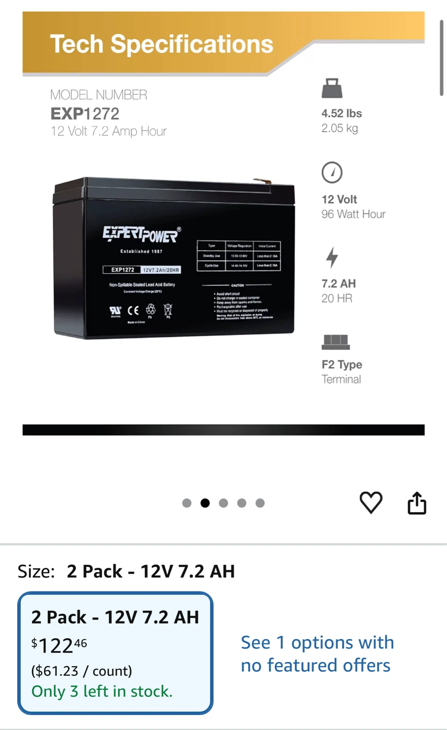 [NEW] ExpertPower EXP-1272 Sealed Lead Acid Battery 12V 7.2Ah - photo 5