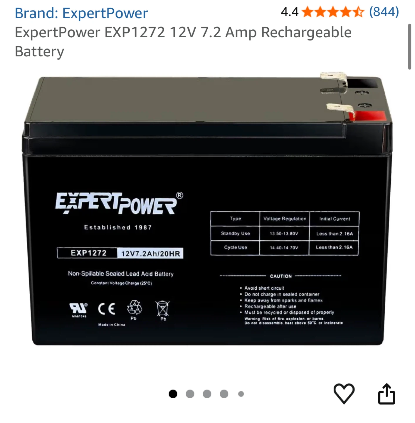 [NEW] ExpertPower EXP-1272 Sealed Lead Acid Battery 12V 7.2Ah - photo 4