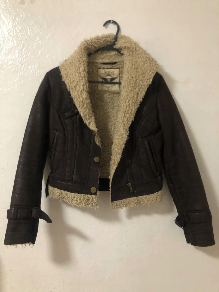 Brown Sherpa Lined Moto Jacket