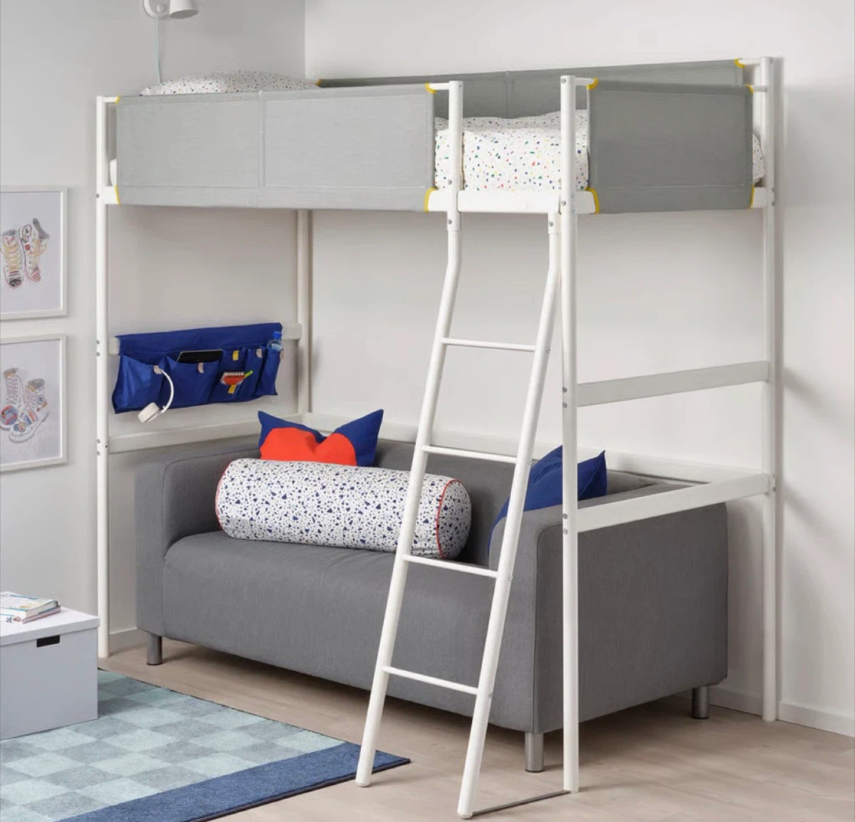 White Loft Bed with Desk and Mattress