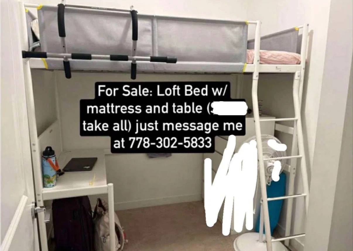 White Loft Bed with Desk and Mattress - photo 2