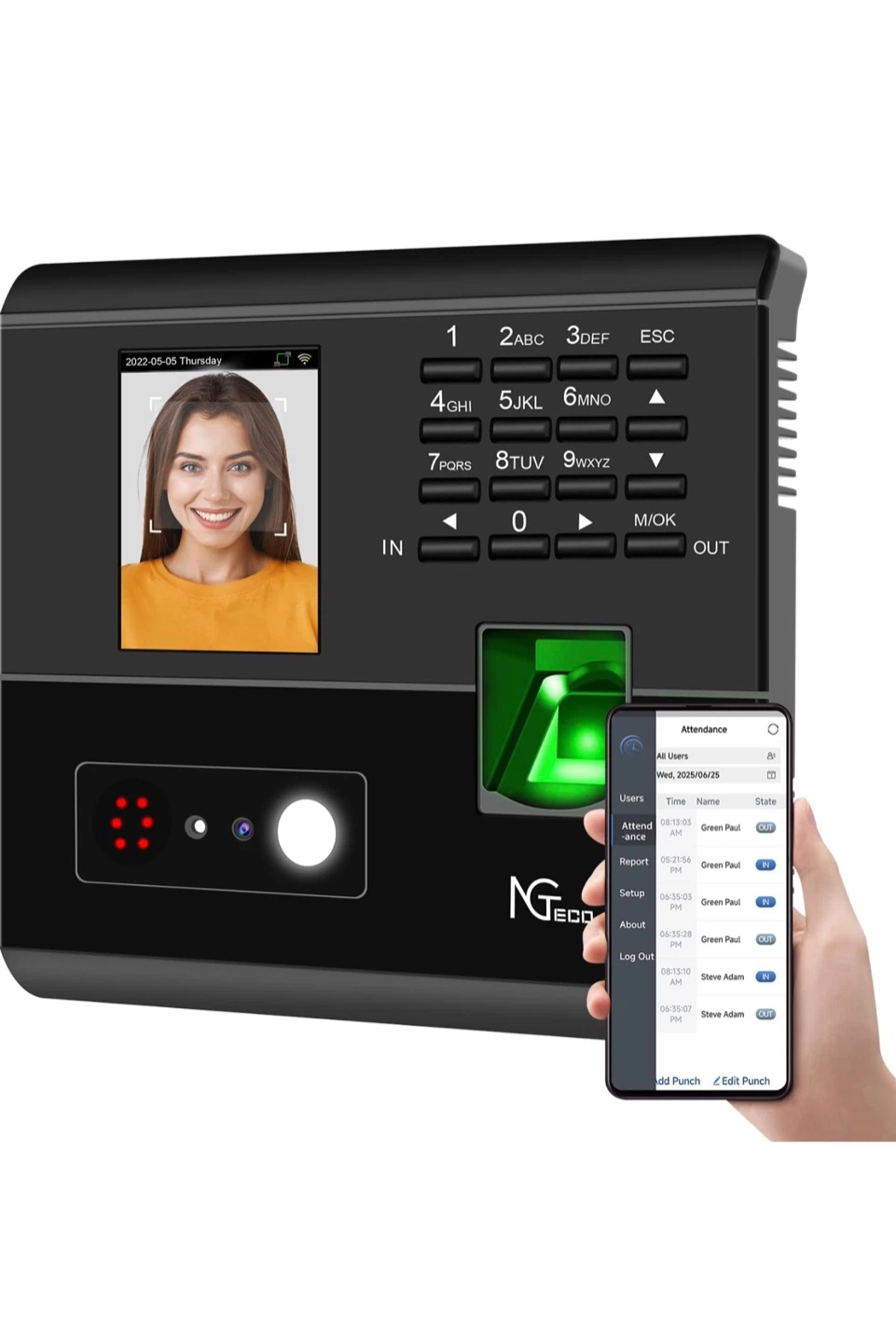 NGTeco Time Clock with Face, Fingerprint, RFID & PIN Code - photo 2