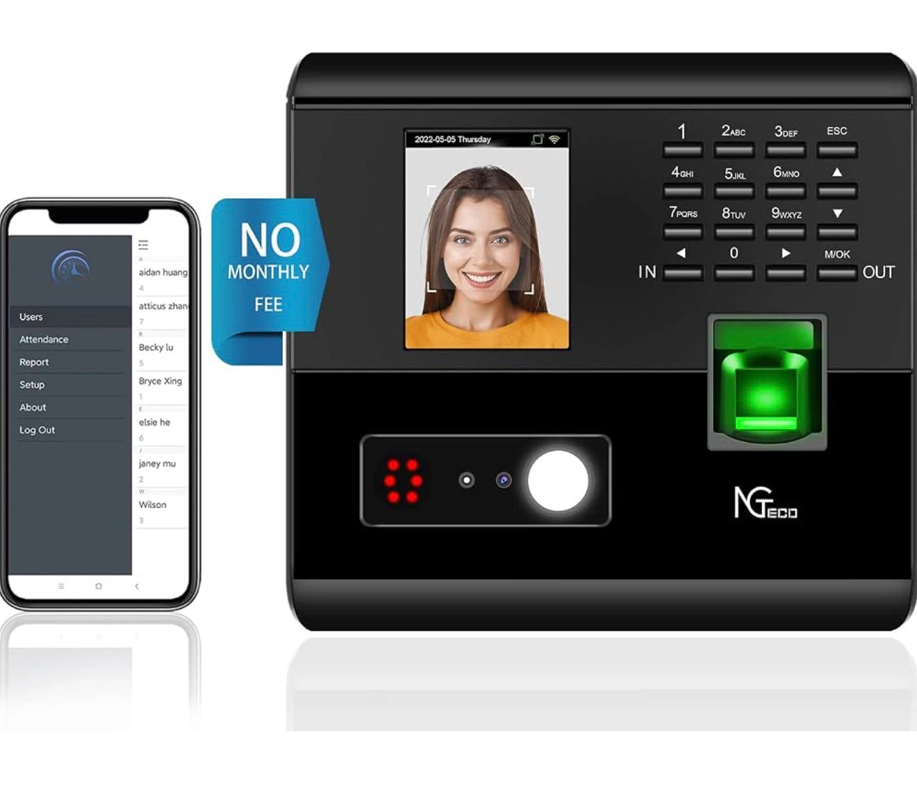 NGTeco Time Clock with Face, Fingerprint, RFID & PIN Code - photo 5