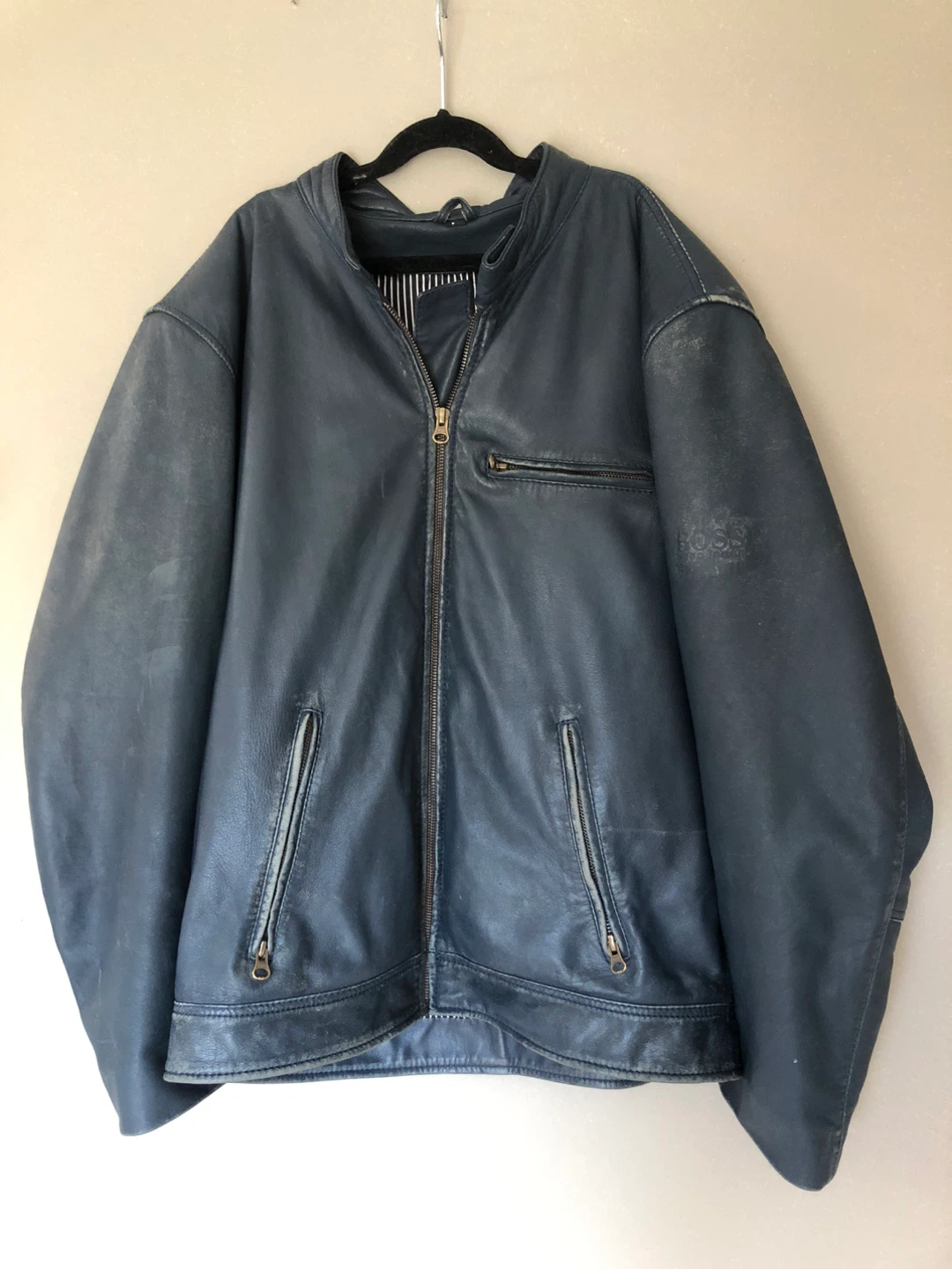 Vintage Hugo Boss distressed leather racer jacket