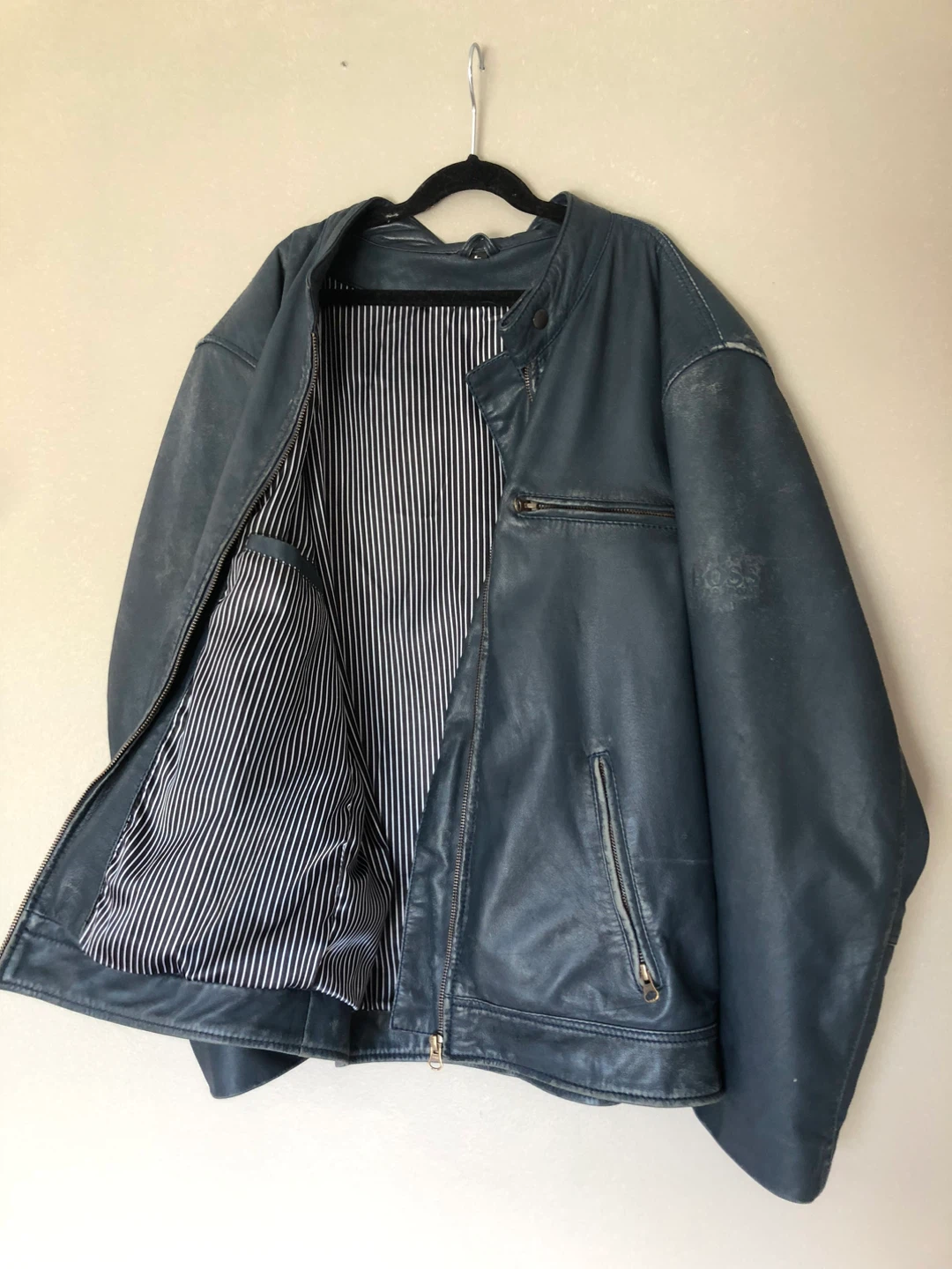 Vintage Hugo Boss distressed leather racer jacket - photo 2