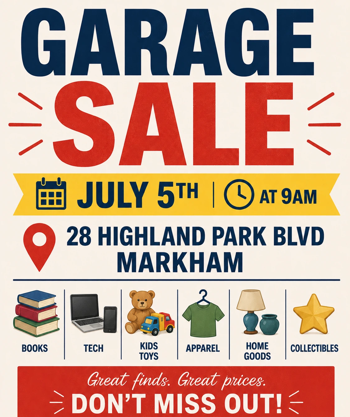 Garage Sale - July 5th at 9 AM in Markham