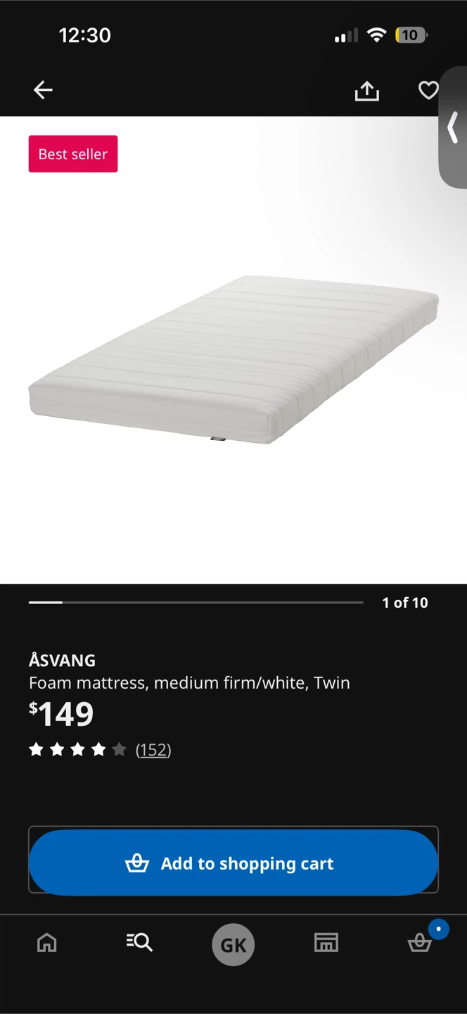 IKEA ASVANG Foam Mattress - Twin, White