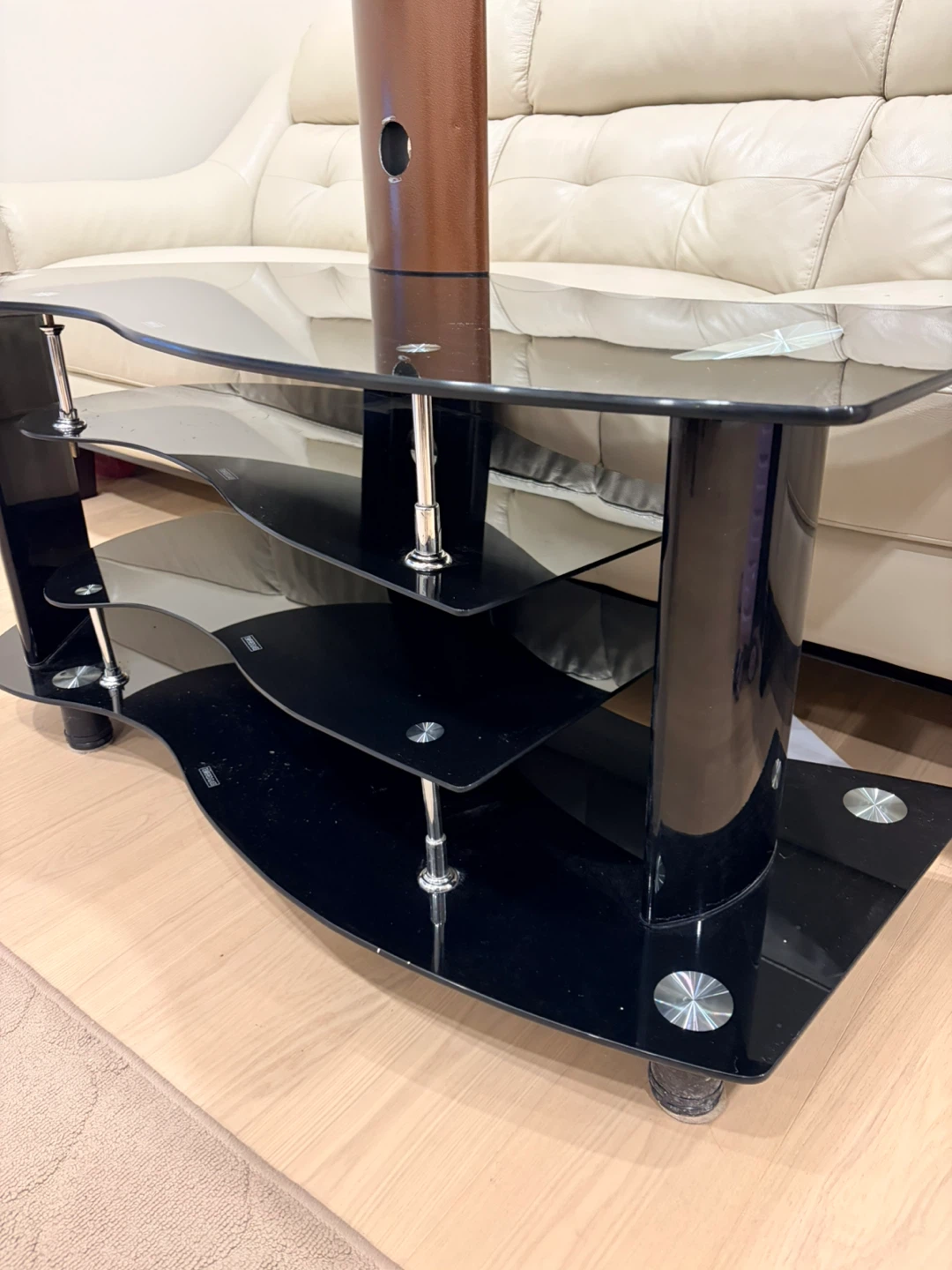 Black Glass TV Stand with Shelves