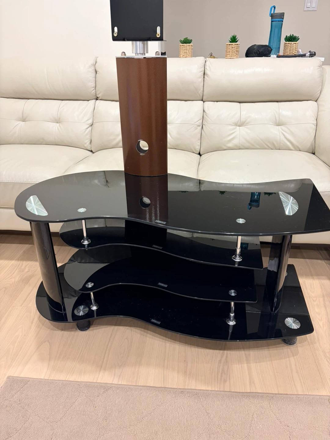 Black Glass TV Stand with Shelves - photo 2