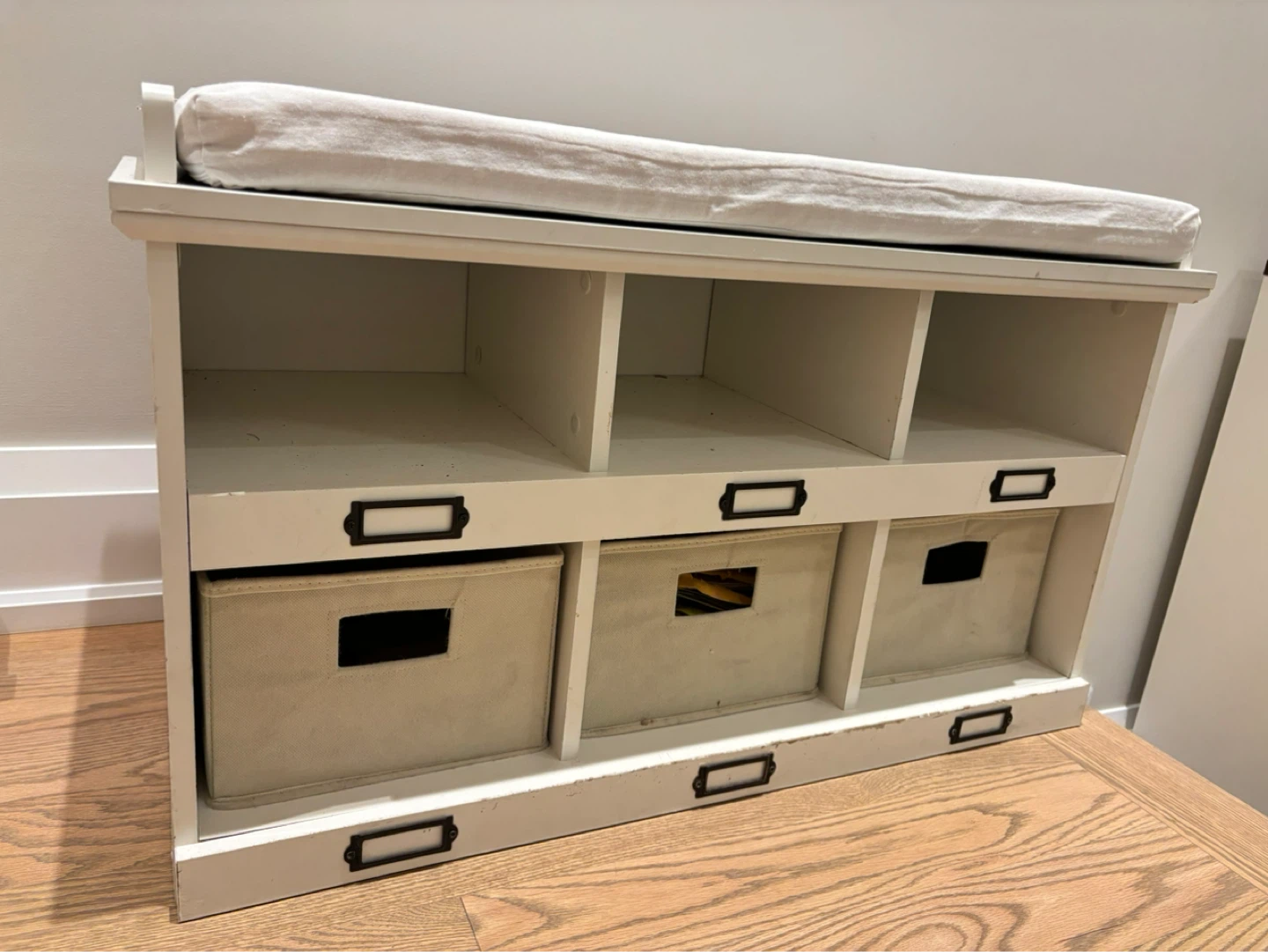 White Storage Bench for shoes and misc. with Cushions