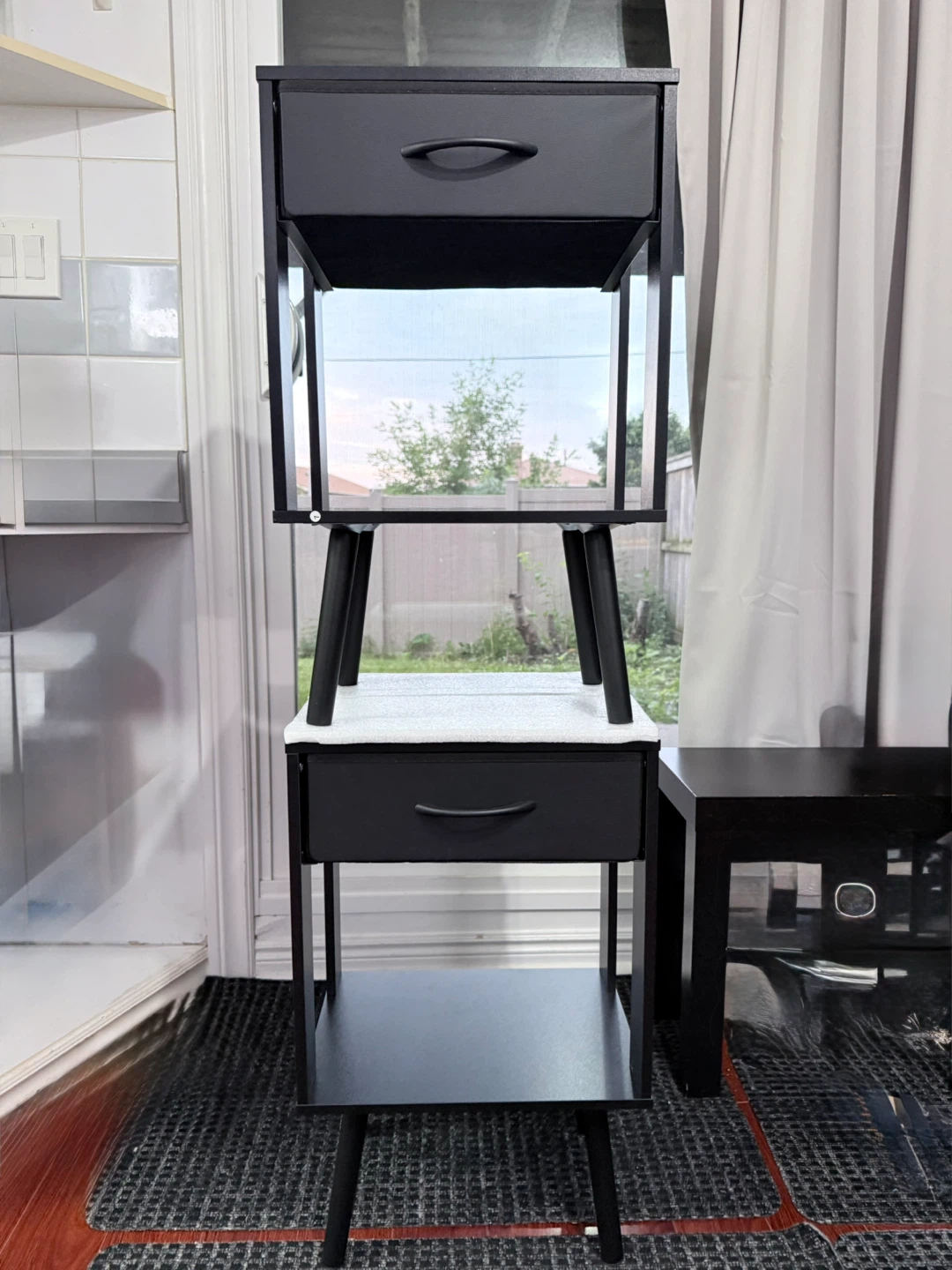 Set of 2 Black Nightstand with Drawer and Shelf - photo 5