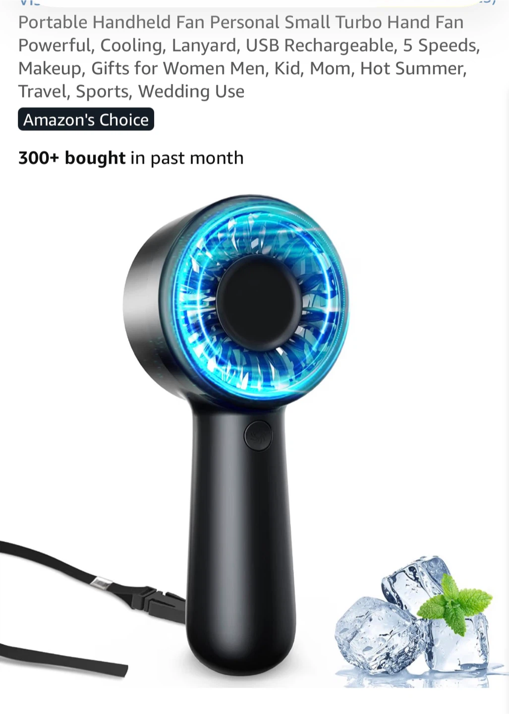 Portable Handheld Fan - USB Rechargeable, 5 Speeds