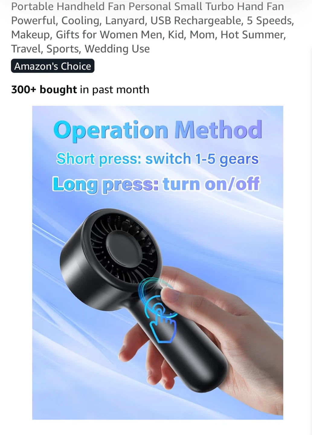 Portable Handheld Fan - USB Rechargeable, 5 Speeds - photo 3