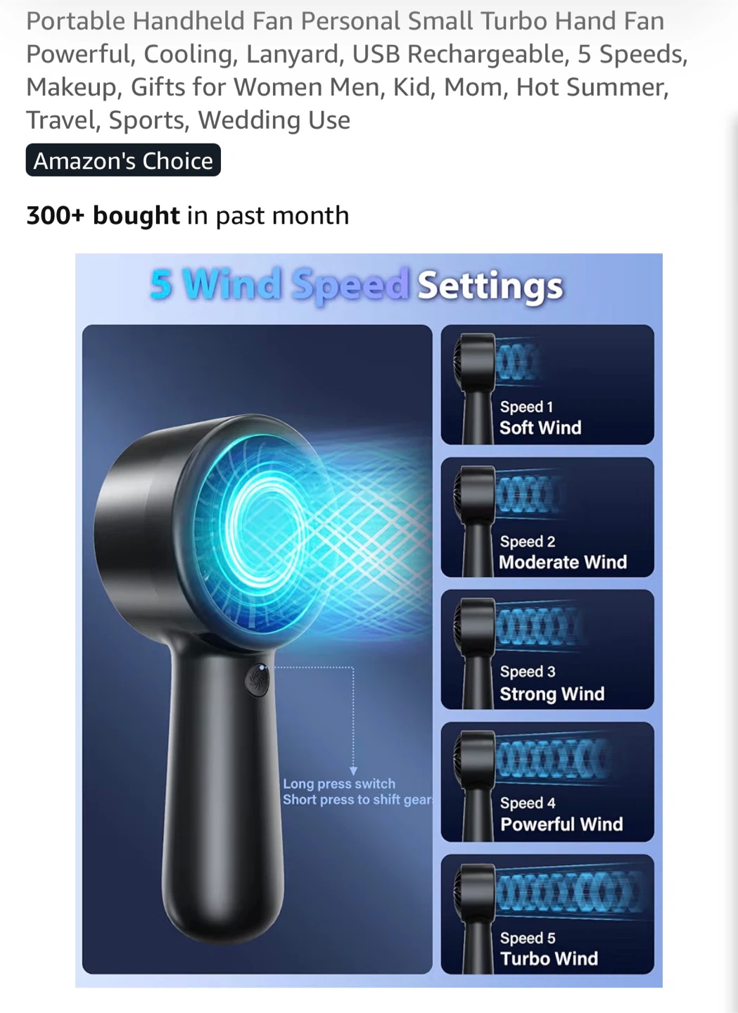 Portable Handheld Fan - USB Rechargeable, 5 Speeds - photo 4