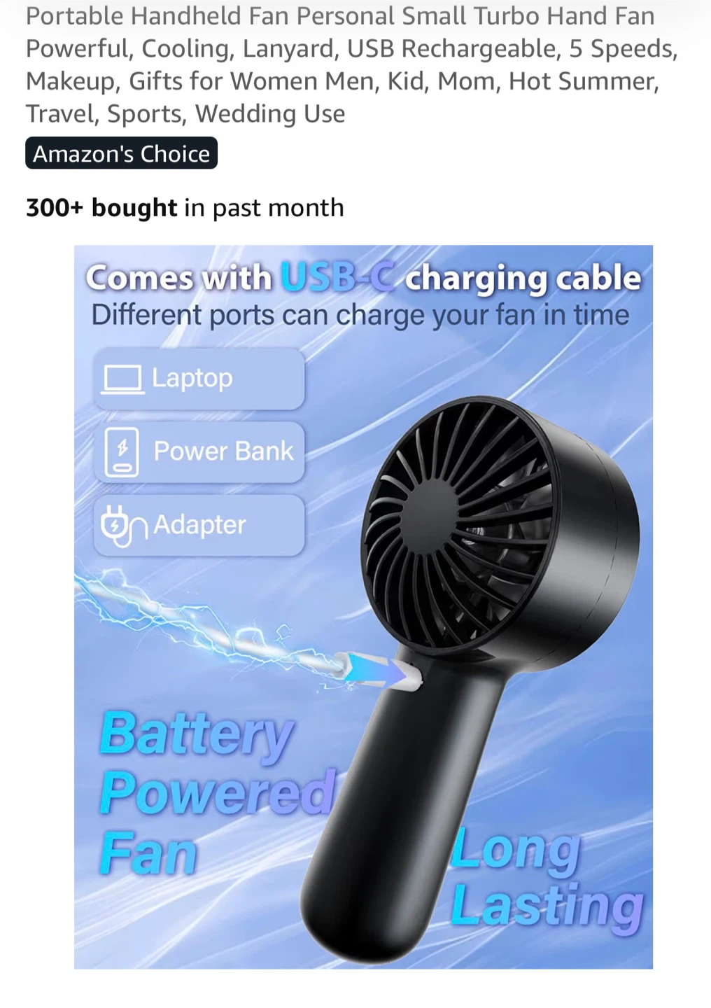 Portable Handheld Fan - USB Rechargeable, 5 Speeds - photo 5