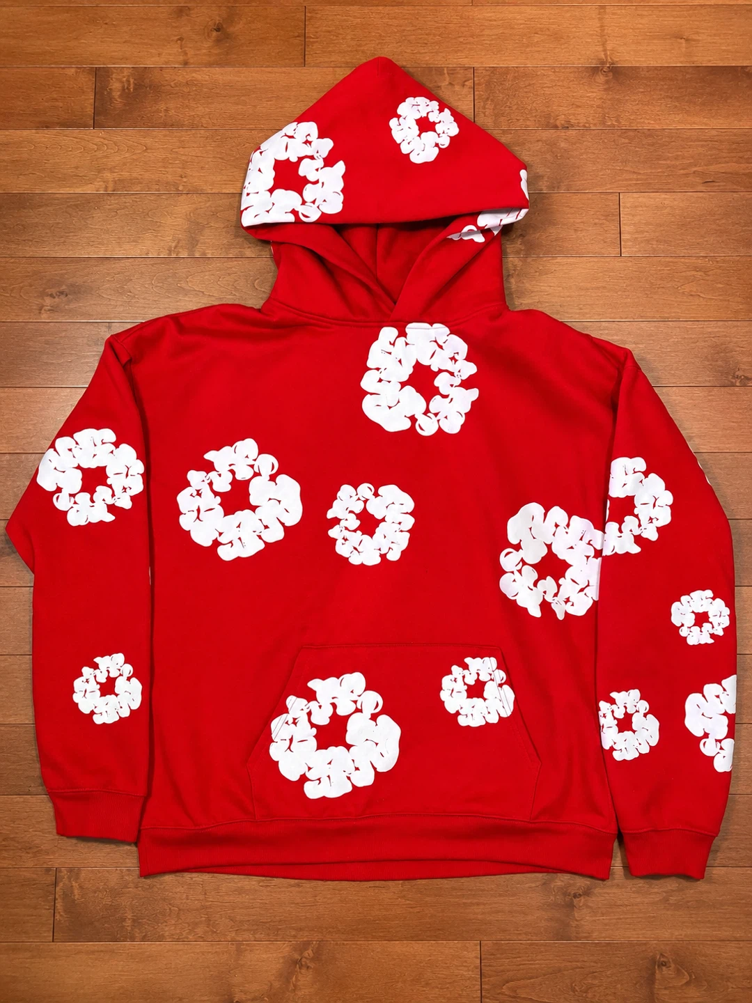 Red Hoodie with White Floral Print