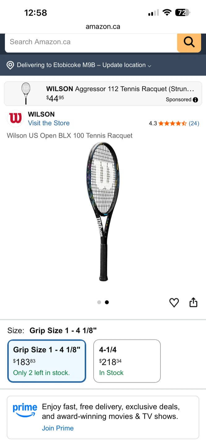 Wilson US Open BLX 100 Graphite Tennis $60/1 - $100/2