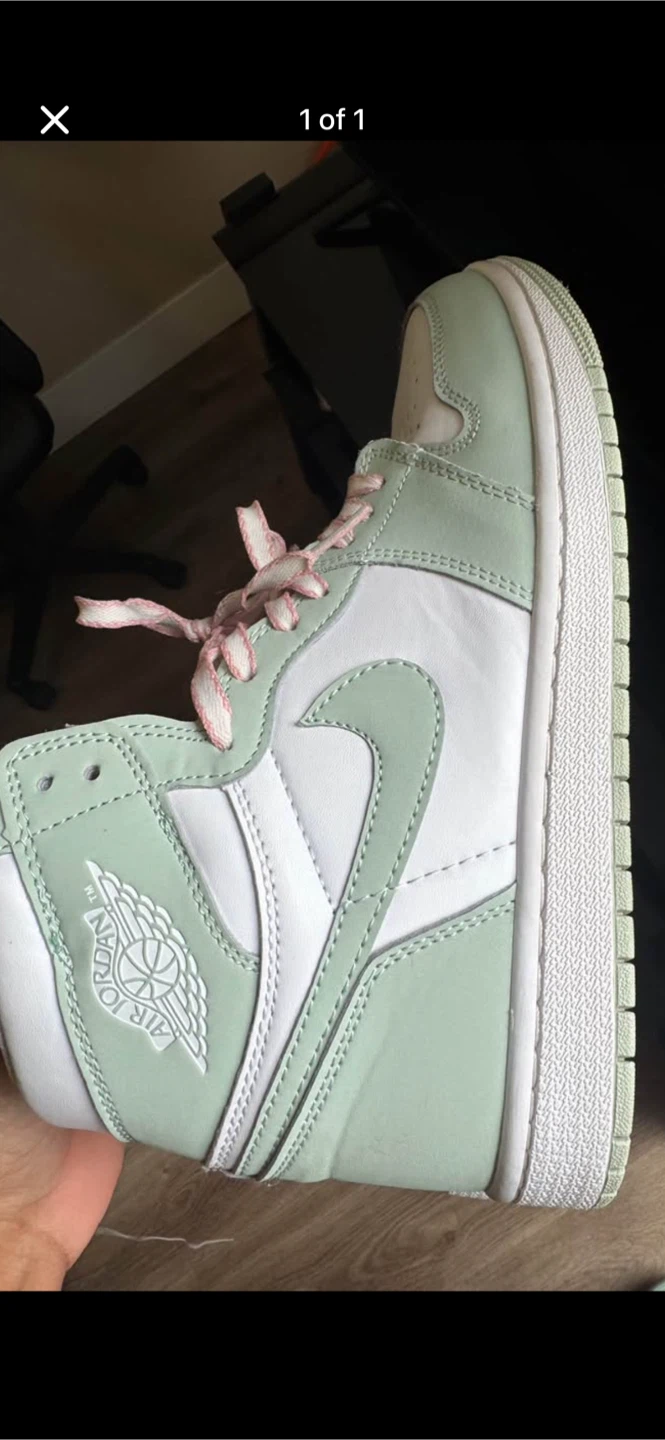Size-9.5, Air Jordan 1 Sneakers - Light Green and White