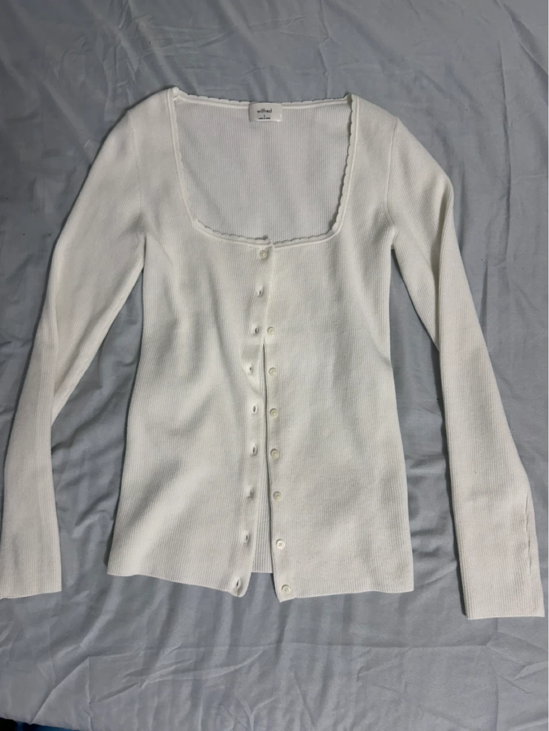 Wilfred White Ribbed Square Neck Button-Up Cardigan
