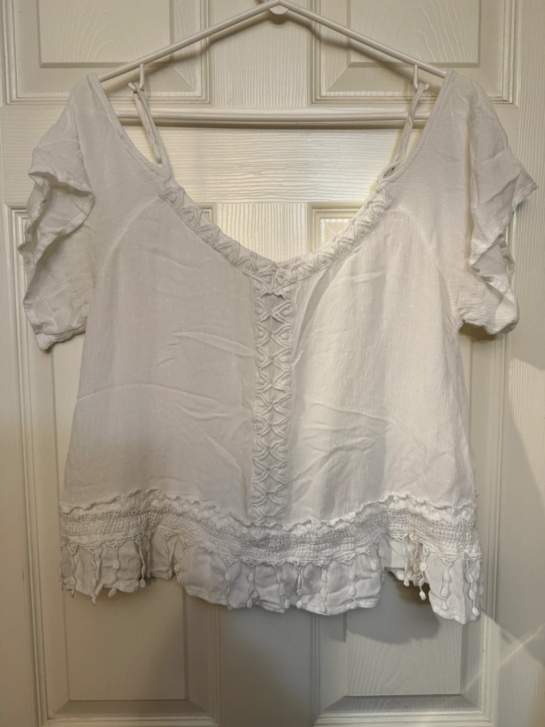 White Embroidered Crop Top