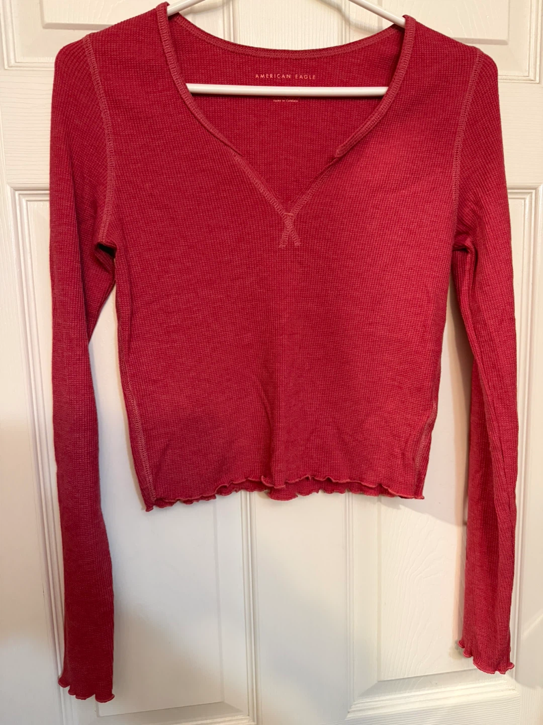 American Eagle Thermal Henley Shirt - Red