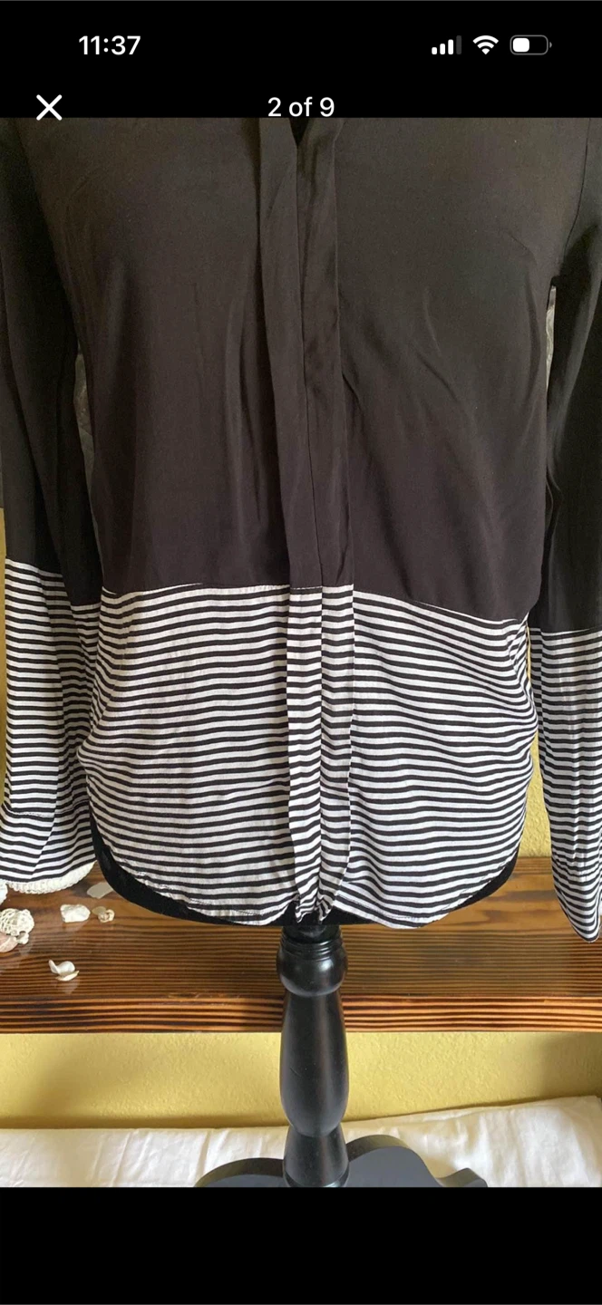 Splendid Black And White Striped V-neck Shirt Top Blouse - photo 2