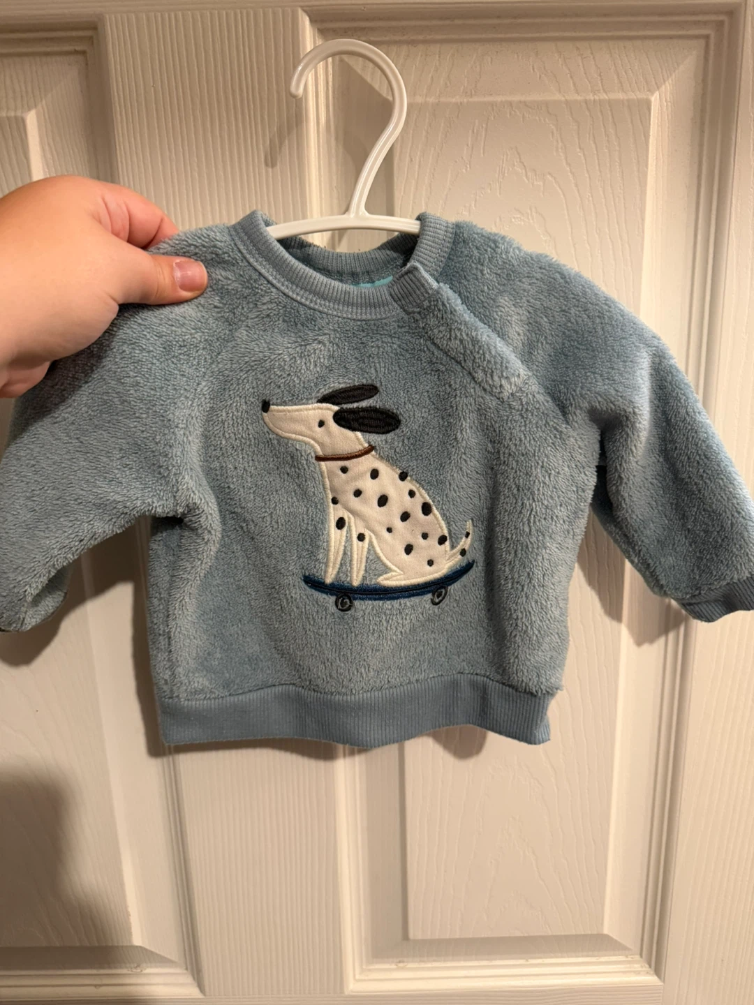 Baby pekkle Blue Fleece Pullover with Dog on Skateboard