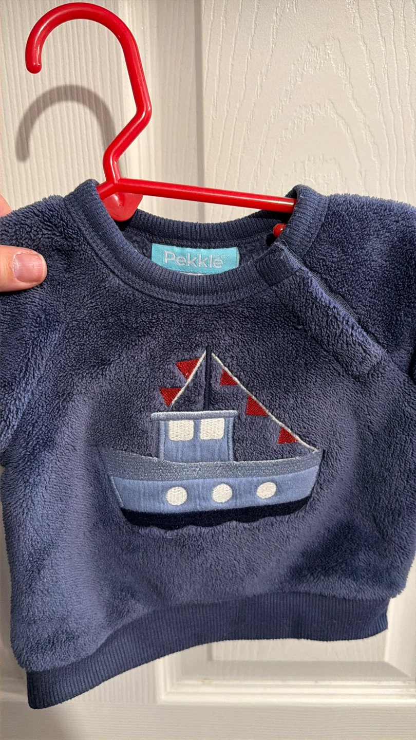Pekkle Baby Boys Navy Blue Boat Fleece Sweater - photo 2