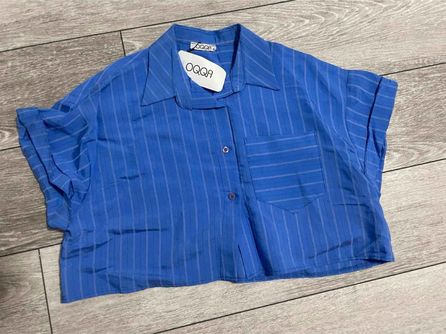 OQQQA Blue Striped Cropped Shirt - photo 2