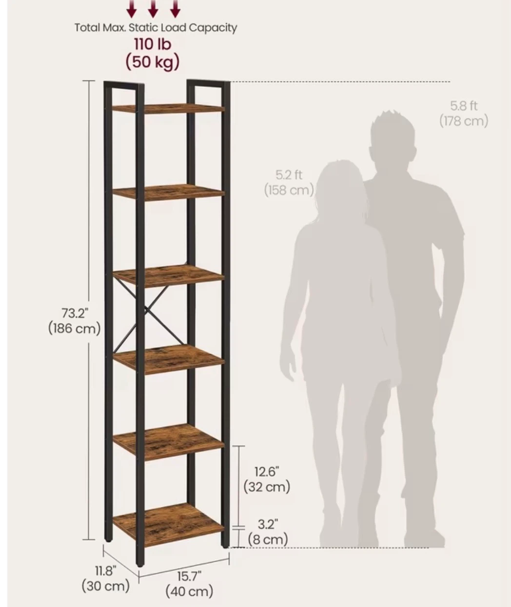 Tall Industrial 6-Tier Bookshelf - photo 2