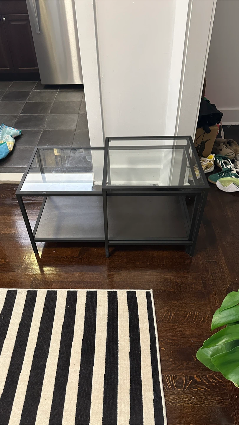 Modern Black Metal and Glass Coffee Table