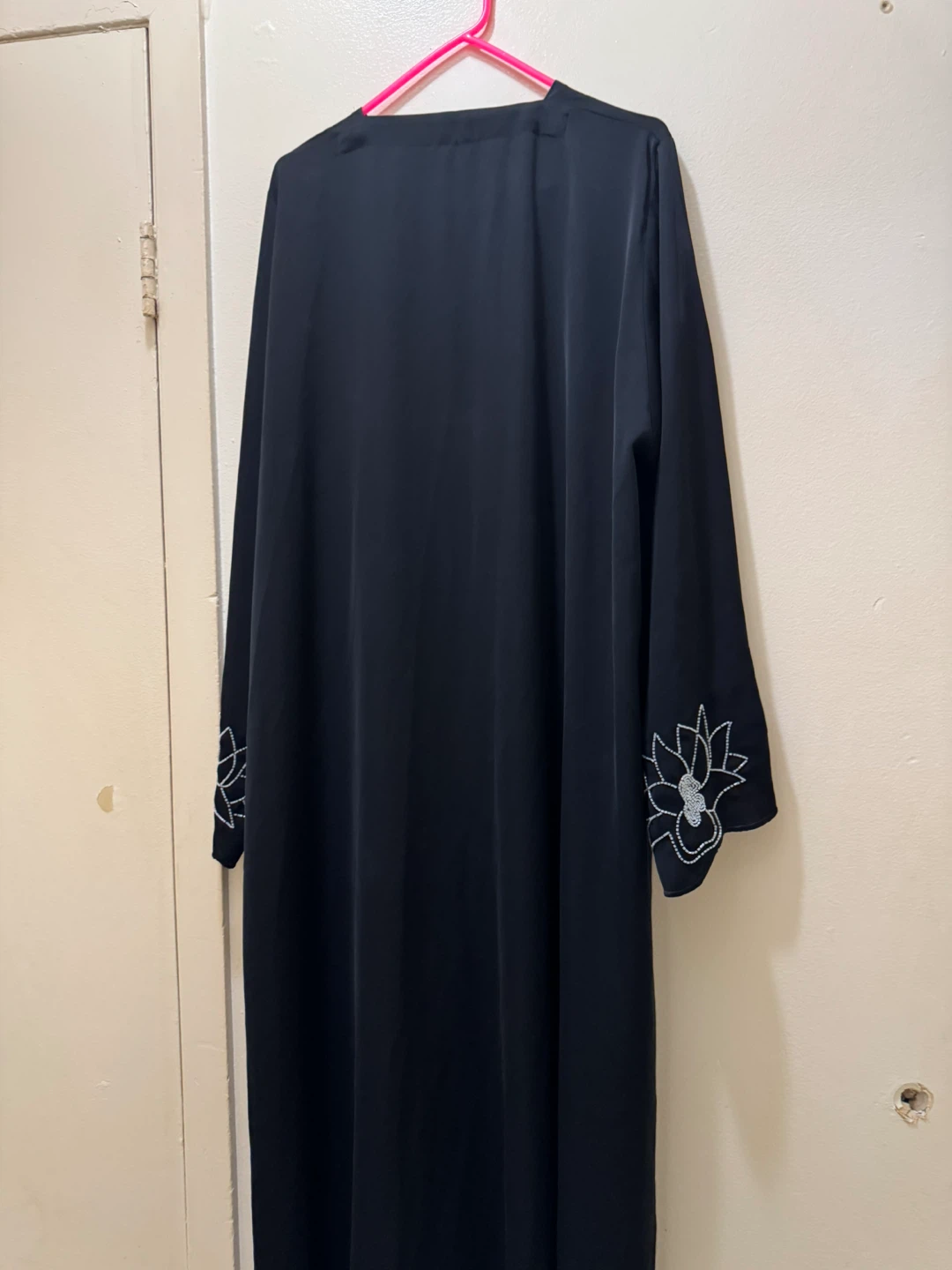 Black Abaya with Beaded Flower Detail size 60