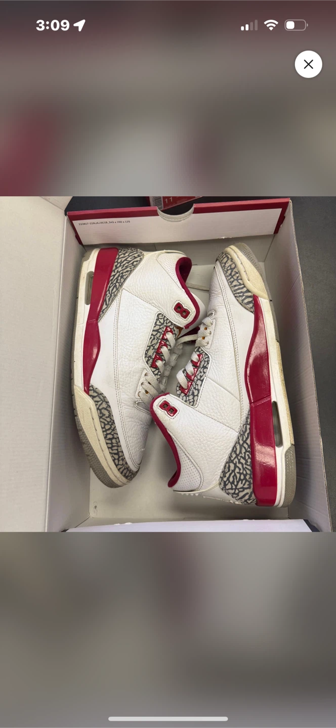 Air Jordan 3 Retro White Red Cement Men's Sneakers