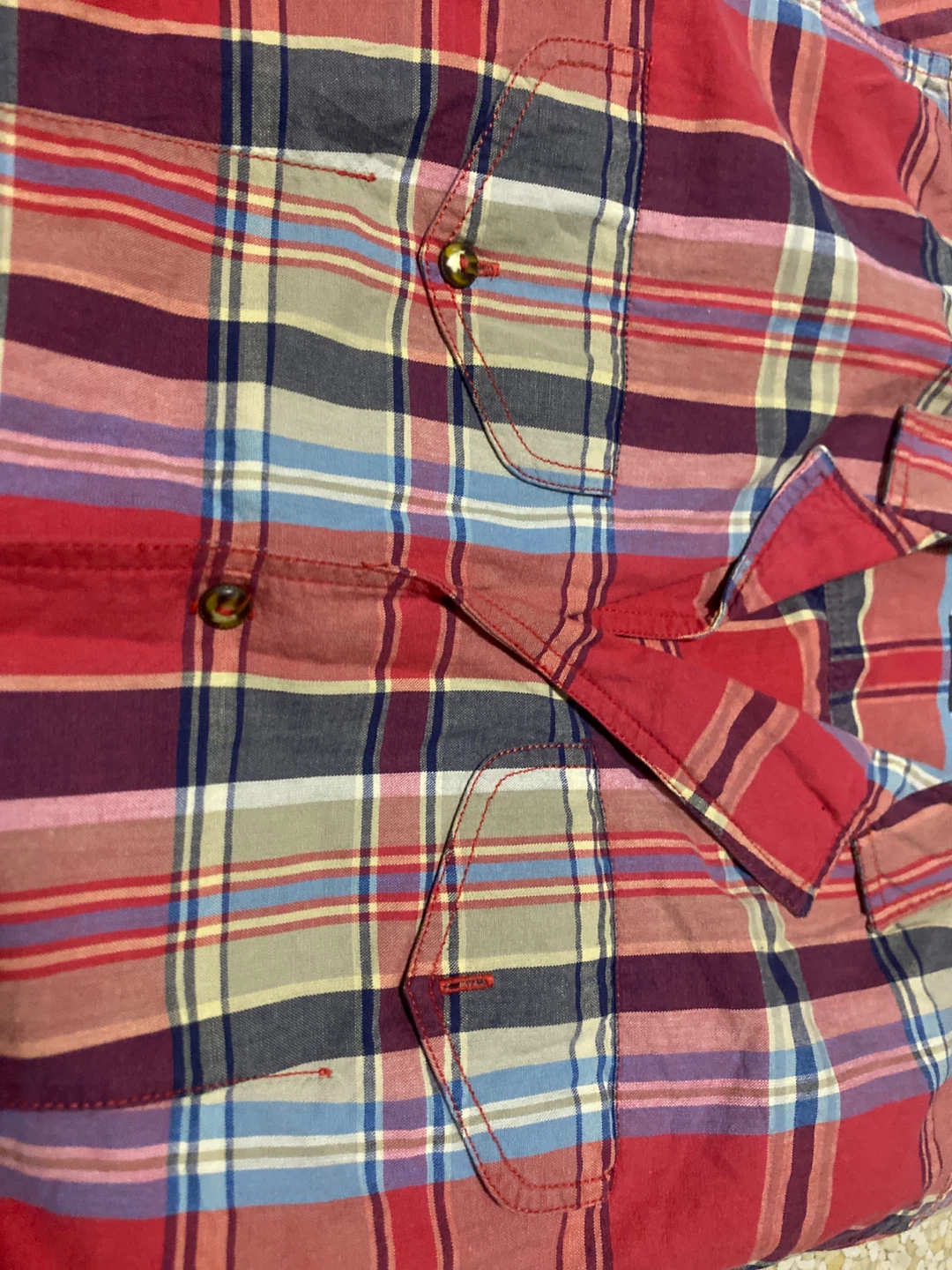 Red Plaid Short-Sleeve Button-Up Shirt - photo 3