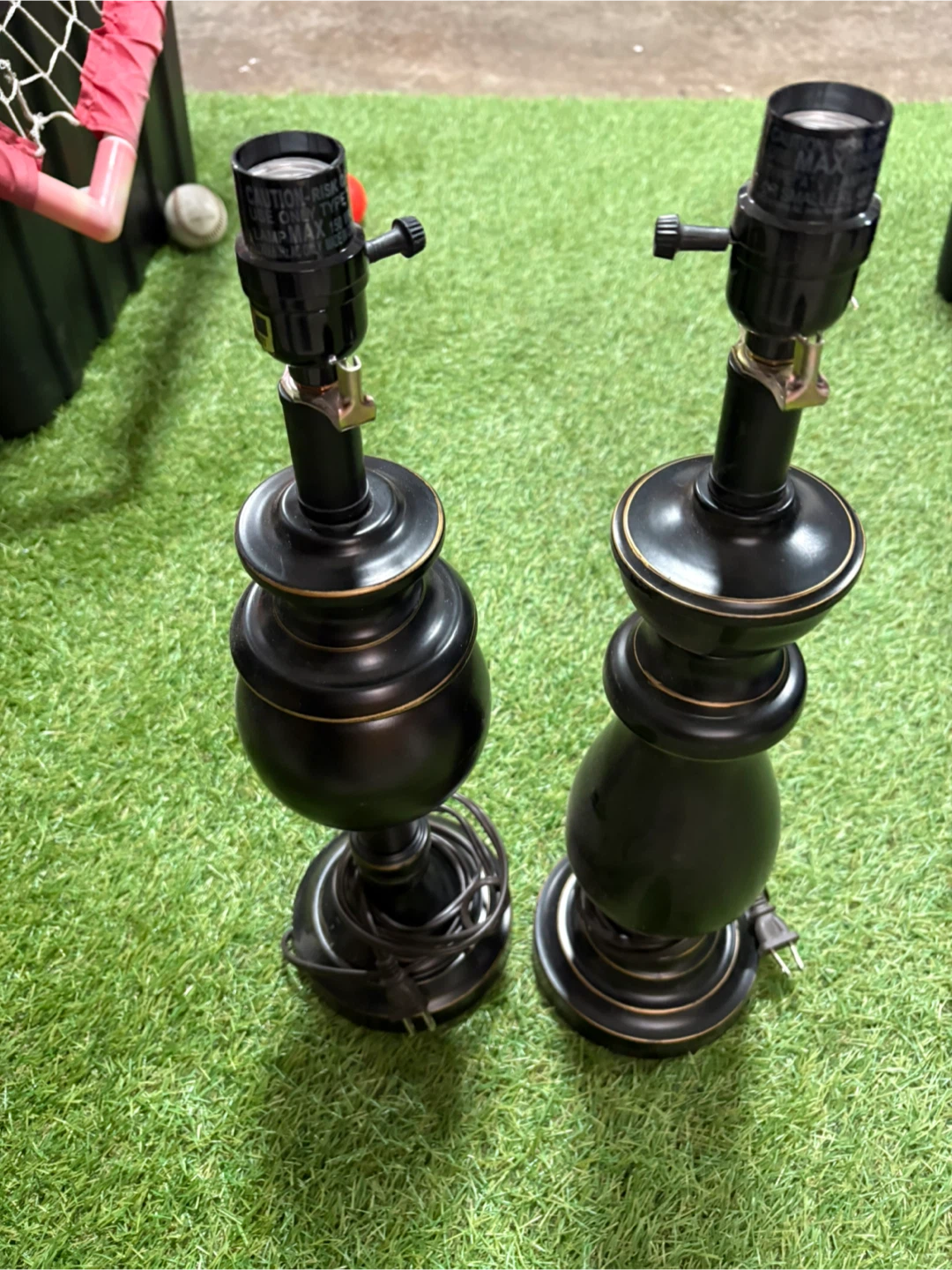 Pair of Black Table Lamps with Gold Accents