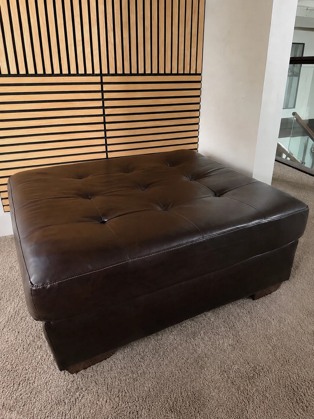 Dark Brown Tufted Leather Ottoman