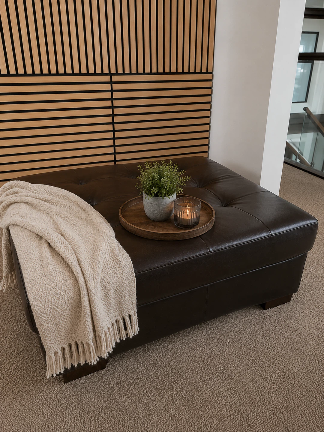Dark Brown Tufted Leather Ottoman - photo 2