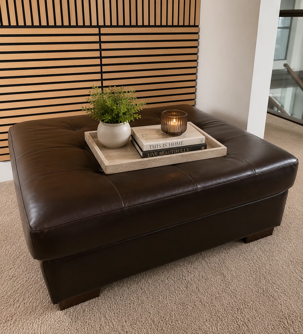 Dark Brown Tufted Leather Ottoman - photo 3