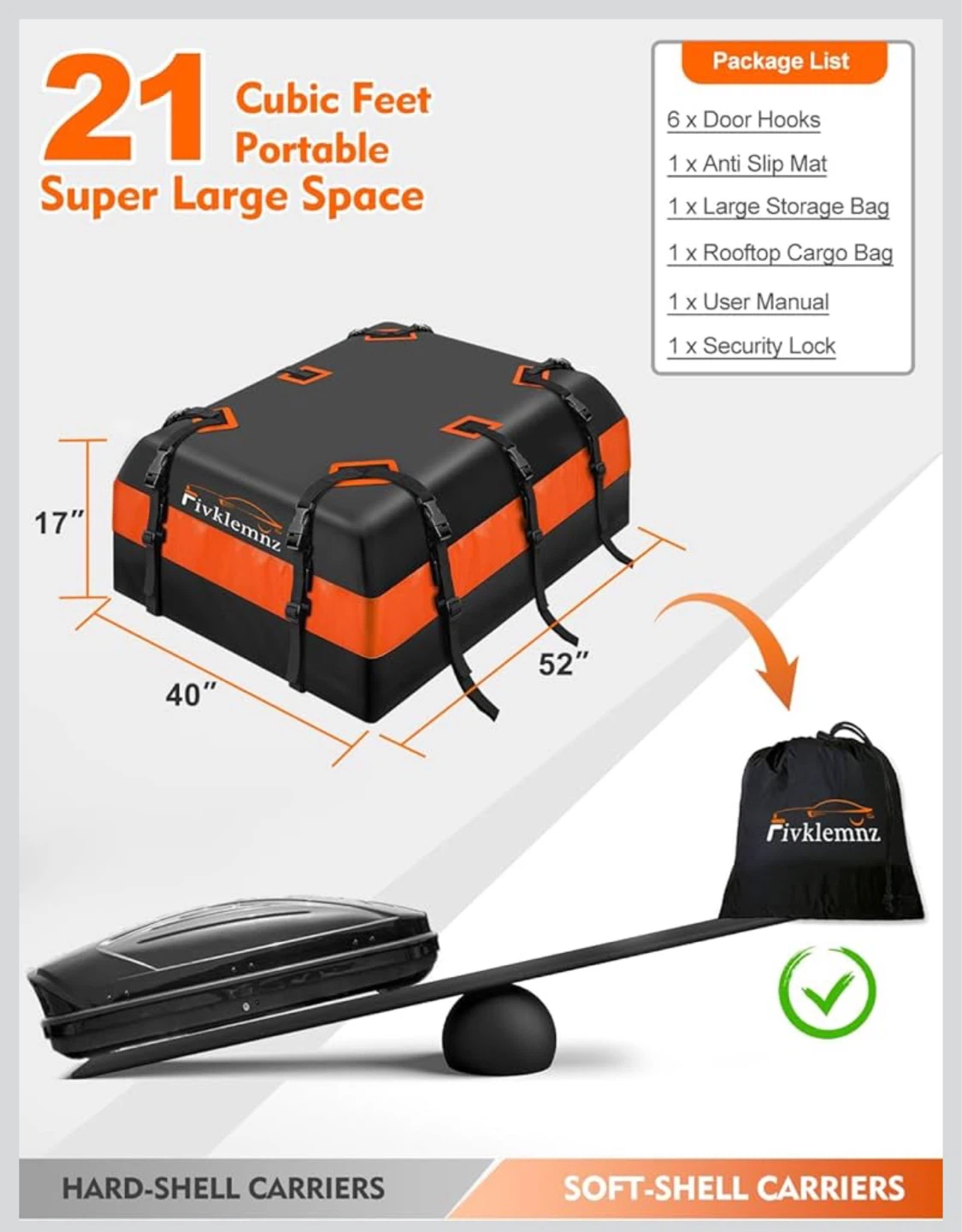 Fivklemny Rooftop Cargo Carrier - 21 Cubic Feet - photo 4