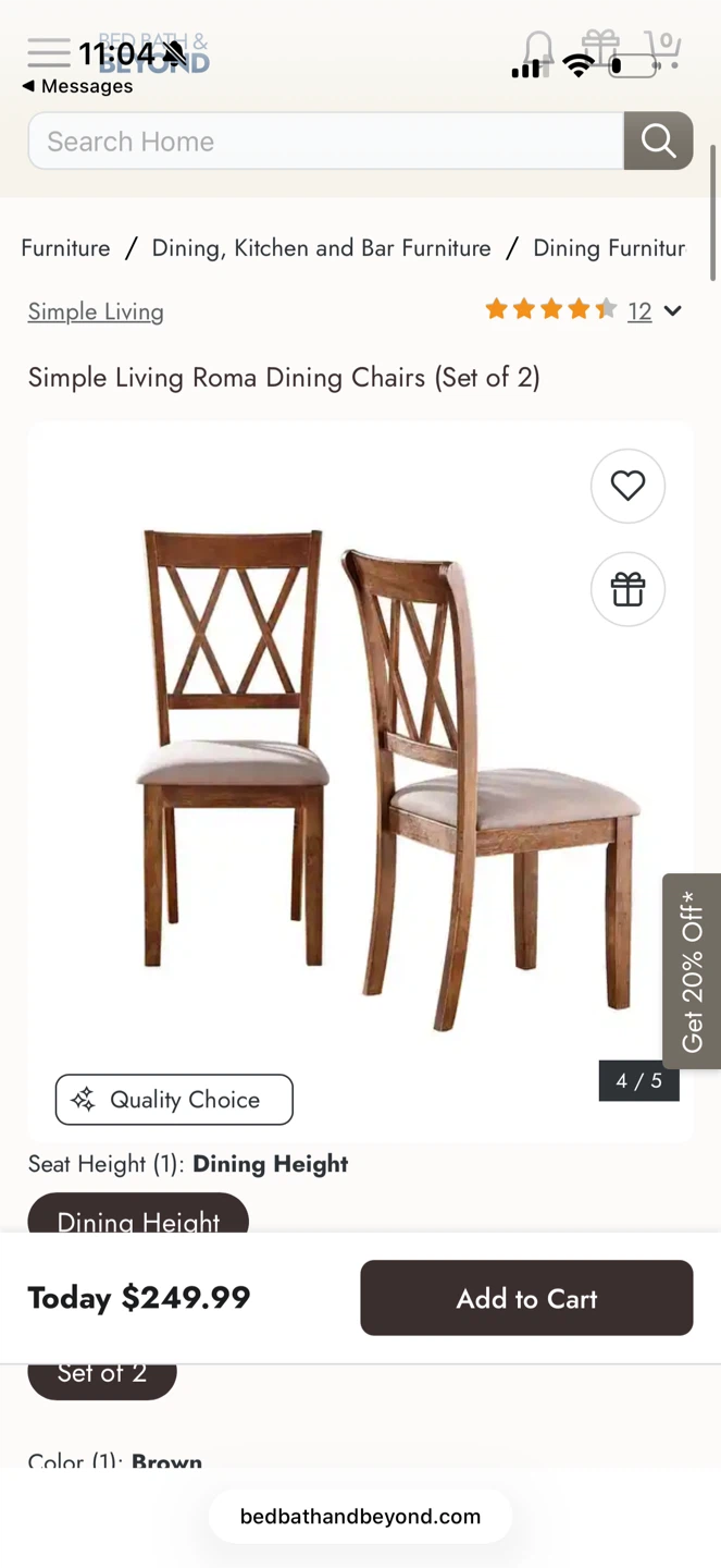 Simple Living Roma Dining Chairs (Set of 2) - Brown