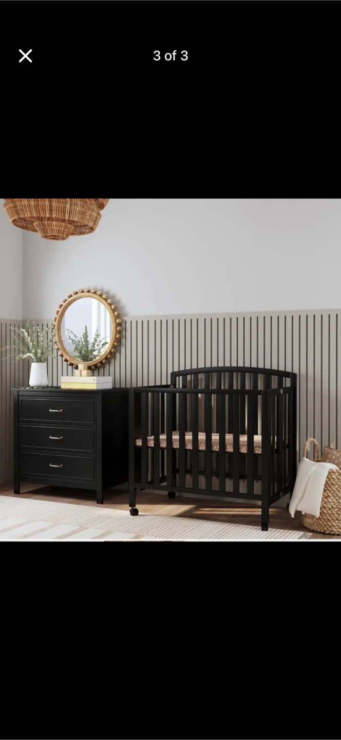 Black Folding Crib with Wheels