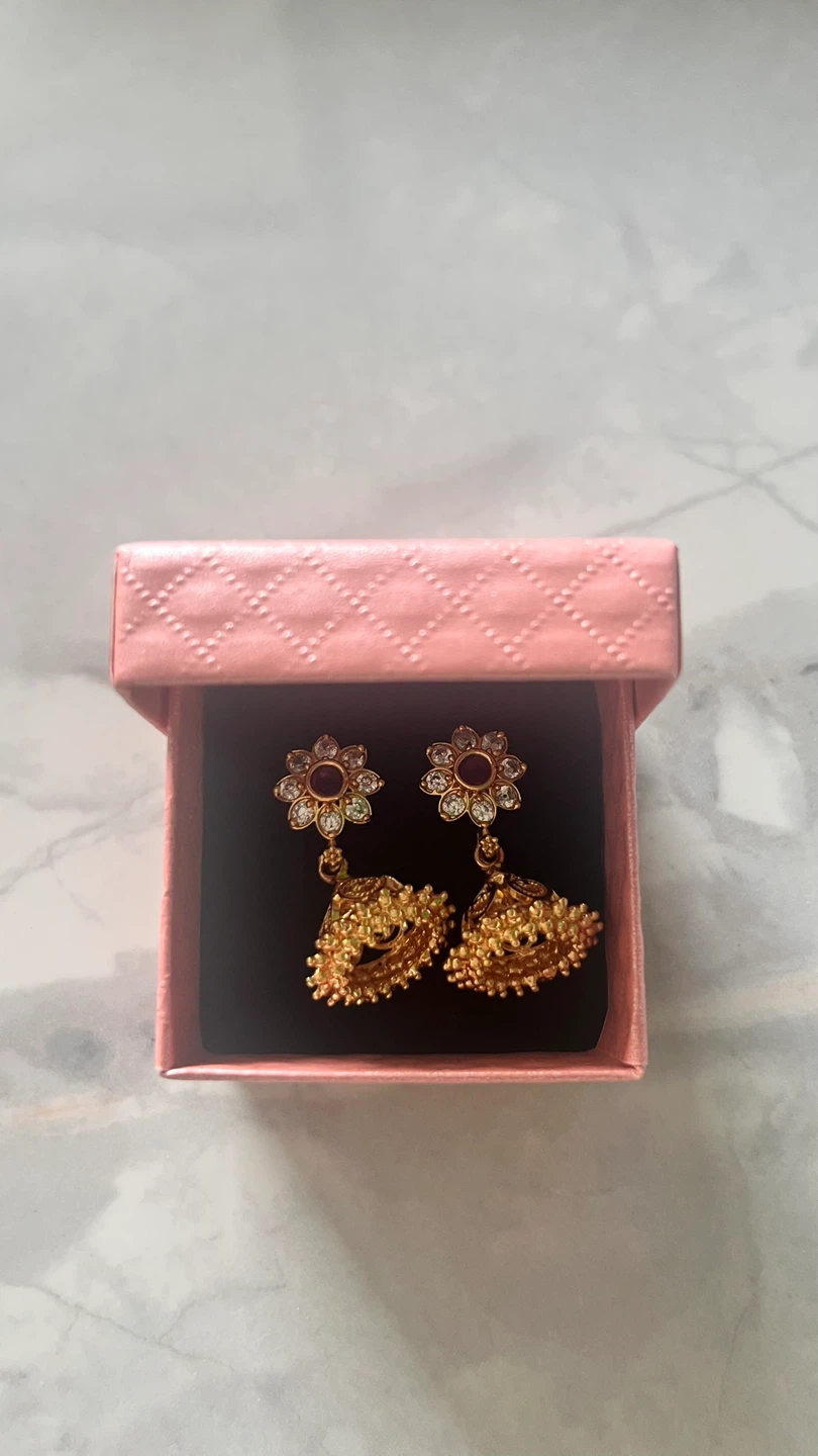 Gold Jhumka Earrings with Gems - photo 2
