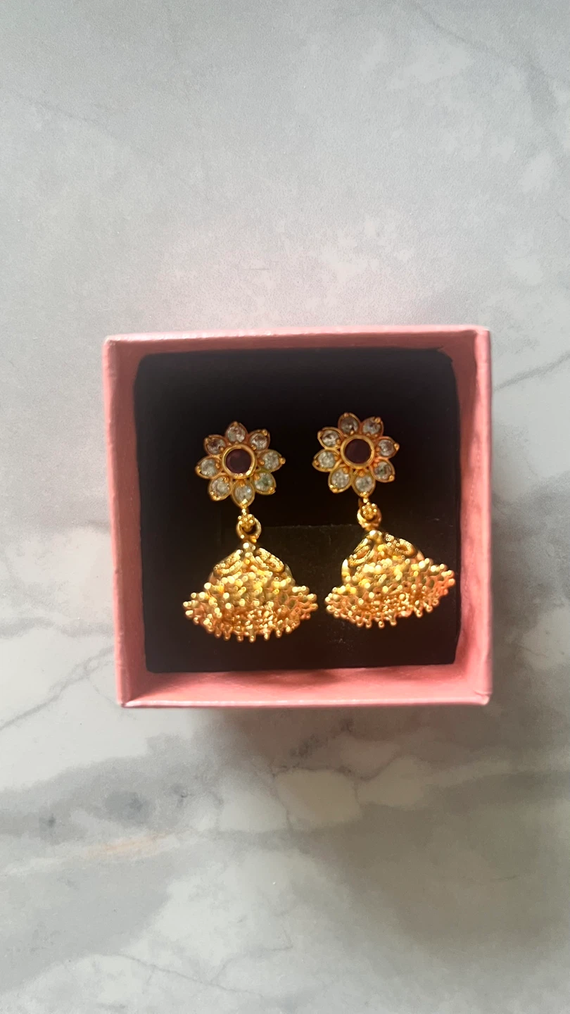 Gold Jhumka Earrings with Gems