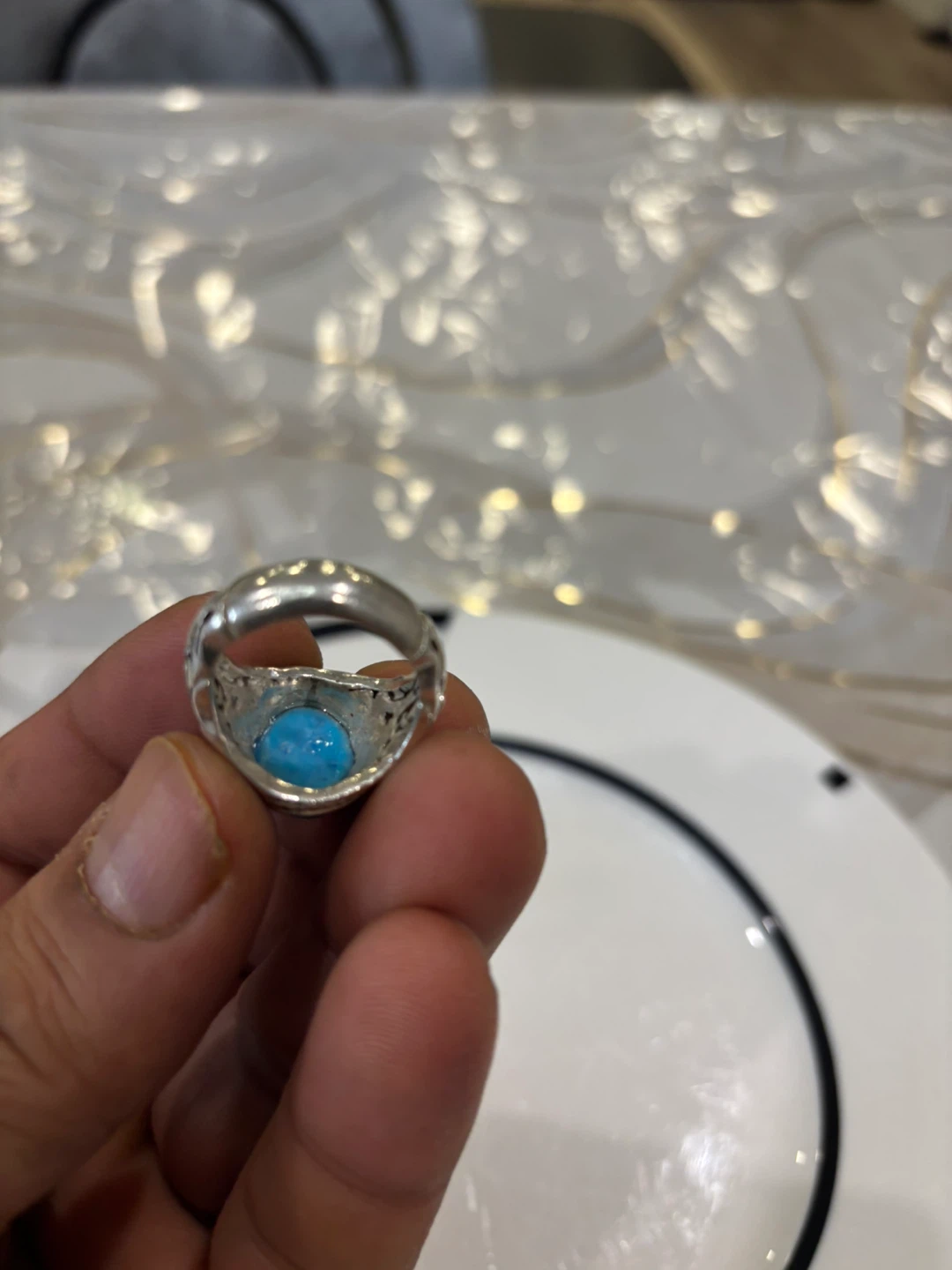 Set of 2 Sterling Silver Rings with Turquoise and Garnet - photo 3