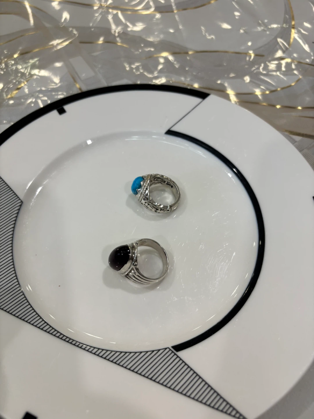 Set of 2 Sterling Silver Rings with Turquoise and Garnet - photo 5