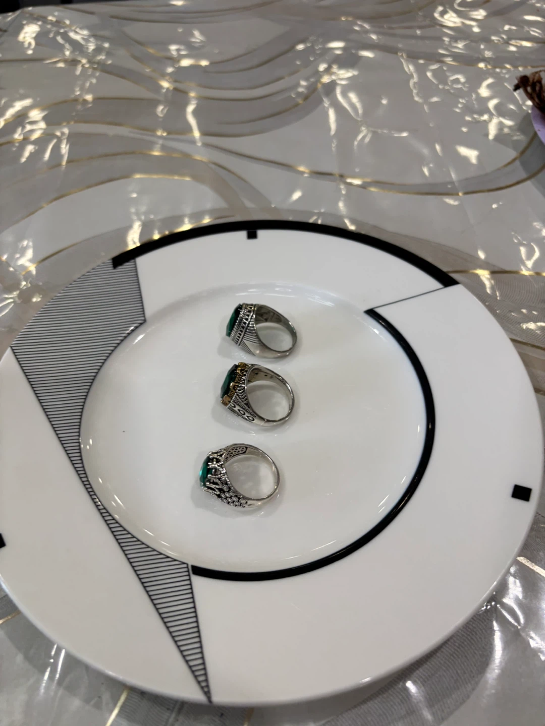 Set of 3 Men's Rings with Green Stones - photo 3