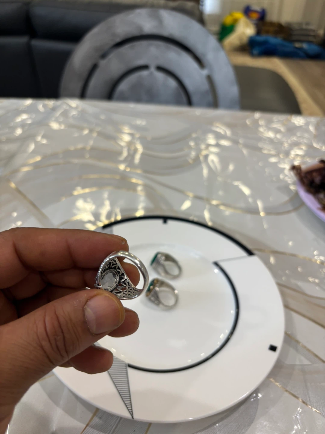 Set of 3 Men's Rings with Green Stones - photo 4