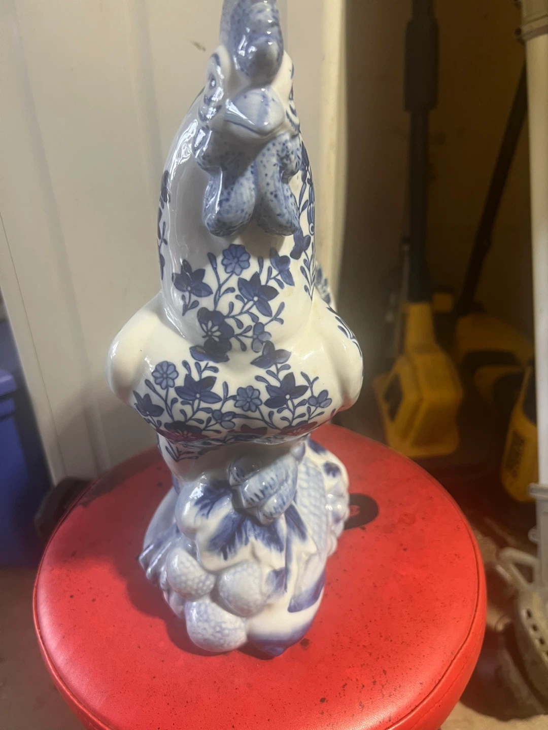 Blue and White Ceramic Rooster Figurine - photo 3