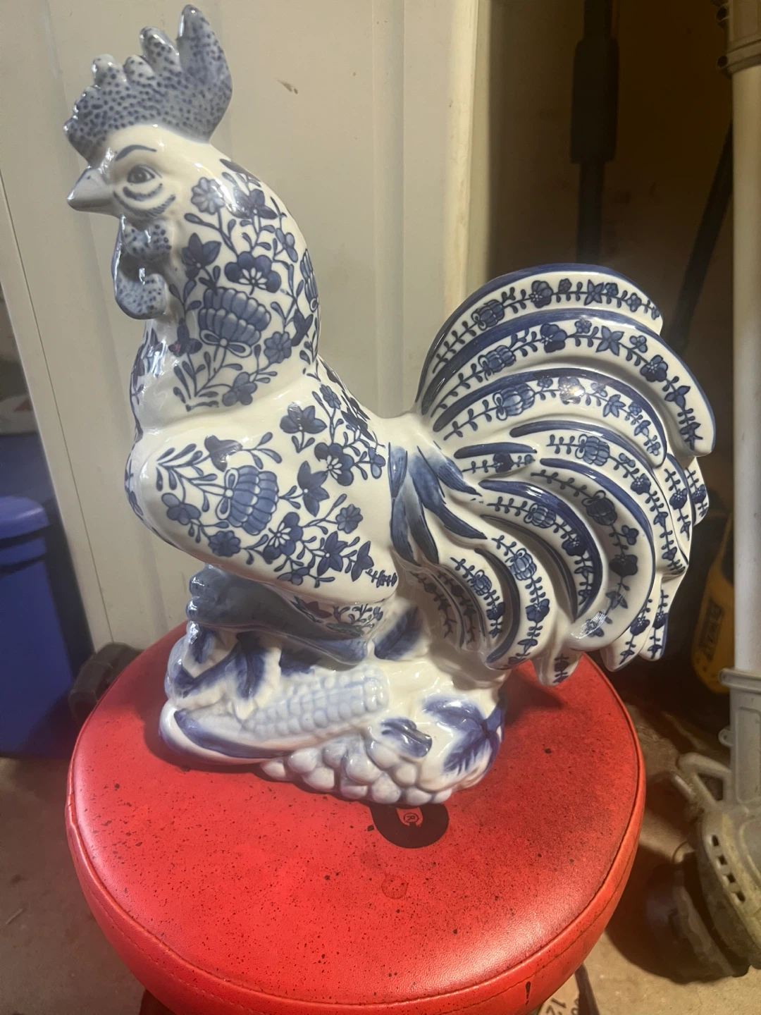 Blue and White Ceramic Rooster Figurine - photo 2